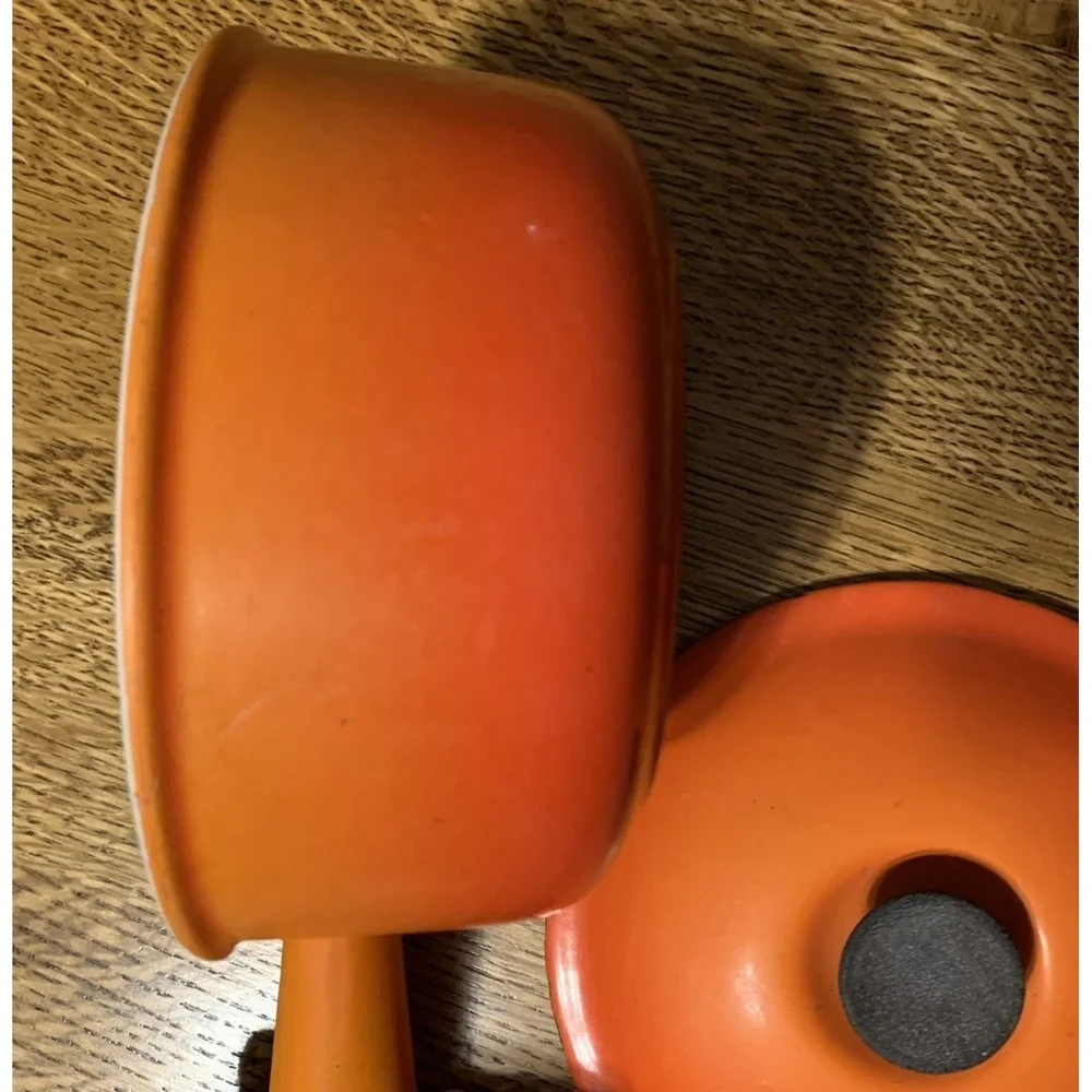 Vintage Le Creuset  #16 Saucepan with Lid Flame Orange Hollow Handle